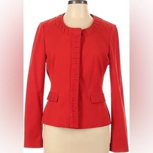 Etcetera Impulses - Snap Front short jacket. Red collarless w/elegant folds